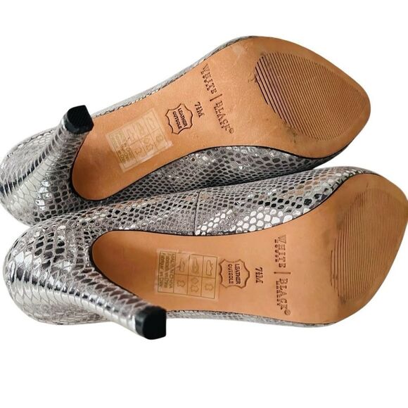 White House Black Market Rece Silver Metallic Snake Print Leather Pumps size 7.5 - Picture 7 of 7